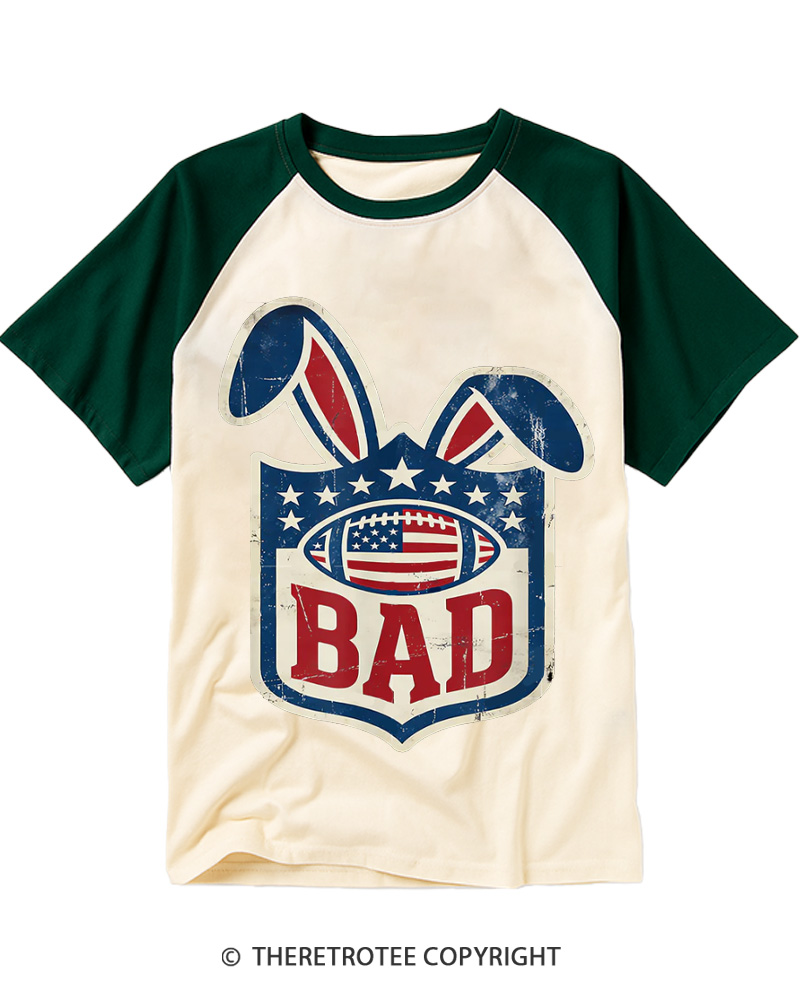 TheRetroTee American Football Rabbit Old School Vintage Easter Raglan Baseball T-Shirt