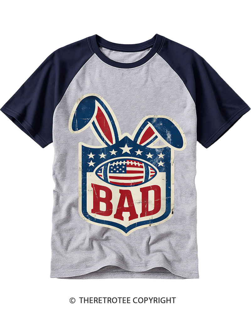 TheRetroTee American Football Rabbit Old School Vintage Easter Raglan Baseball T-Shirt