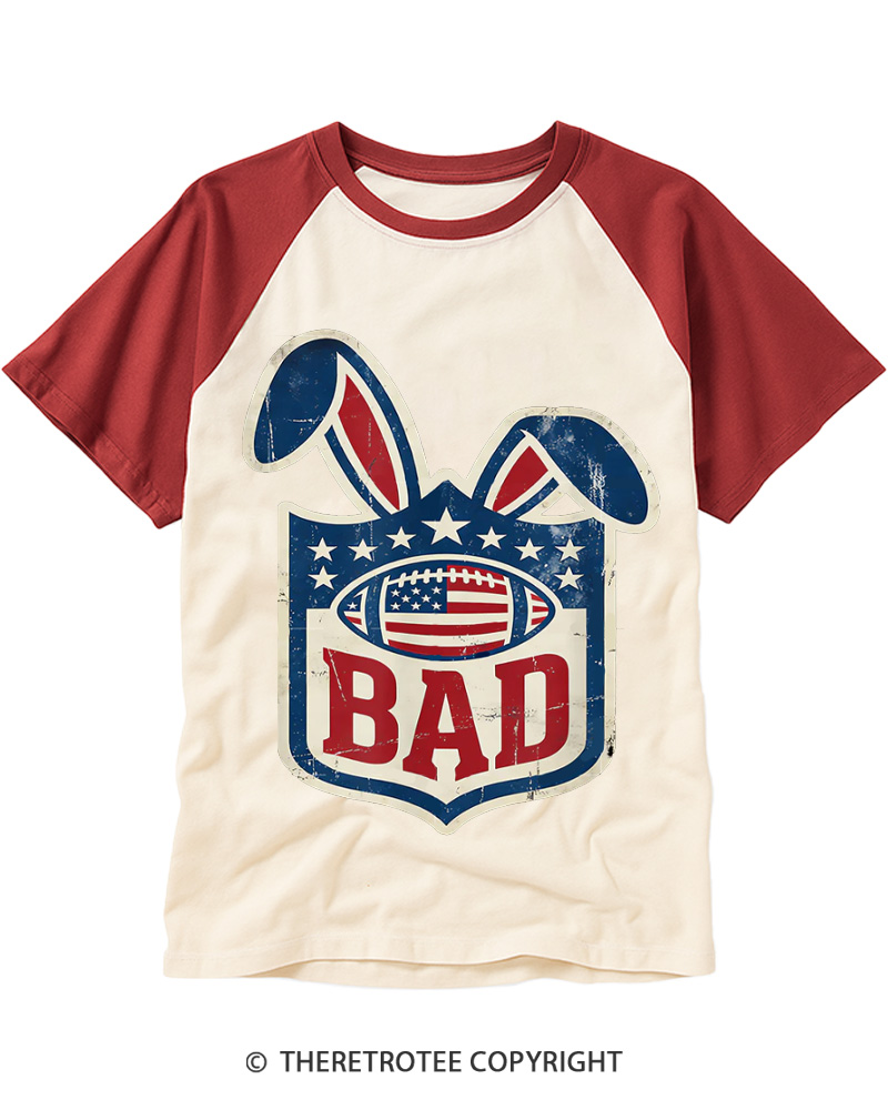 TheRetroTee American Football Rabbit Old School Vintage Easter Raglan Baseball T-Shirt