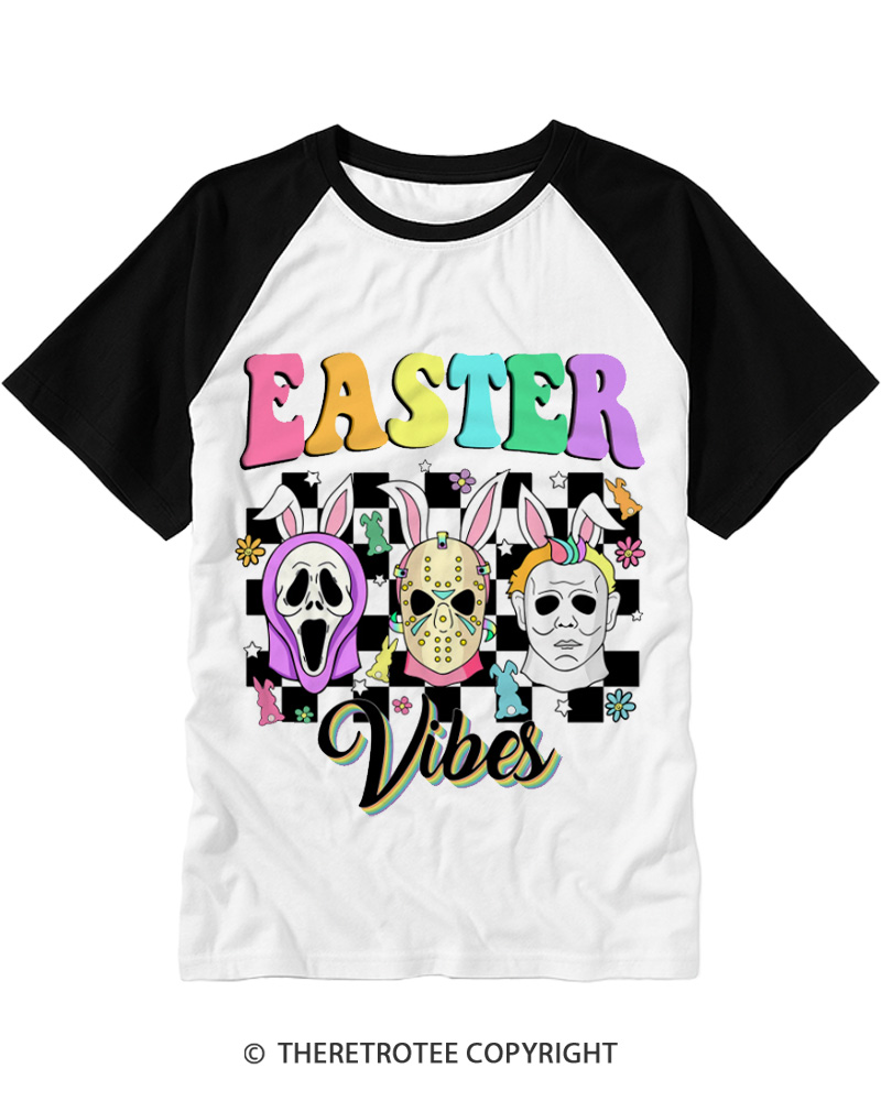 TheRetroTee Horror Movies Vintage Easter Raglan Baseball T-Shirt