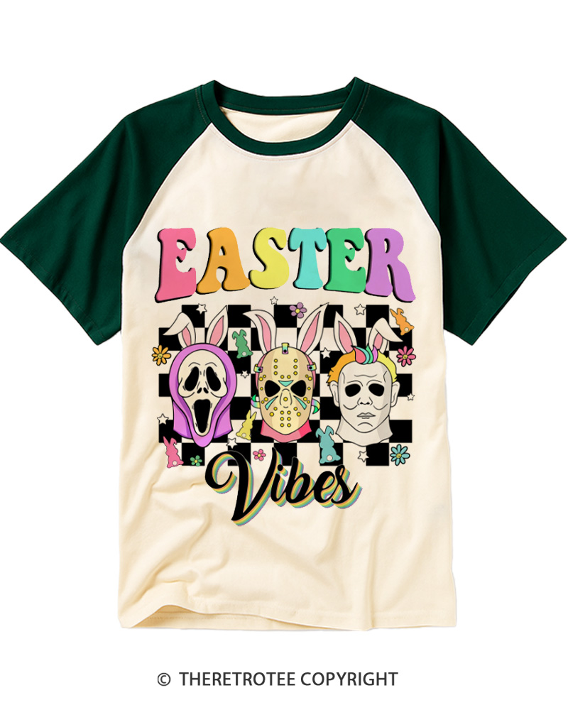 TheRetroTee Horror Movies Vintage Easter Raglan Baseball T-Shirt