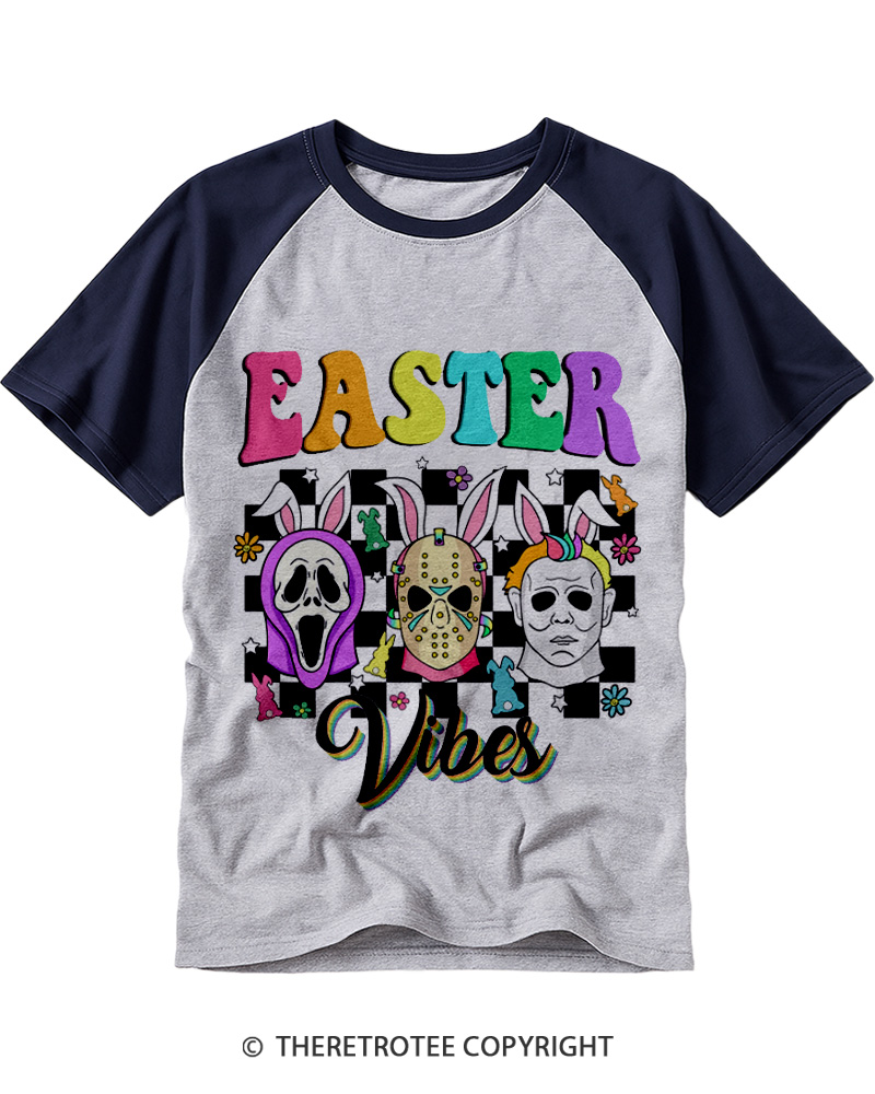 TheRetroTee Horror Movies Vintage Easter Raglan Baseball T-Shirt