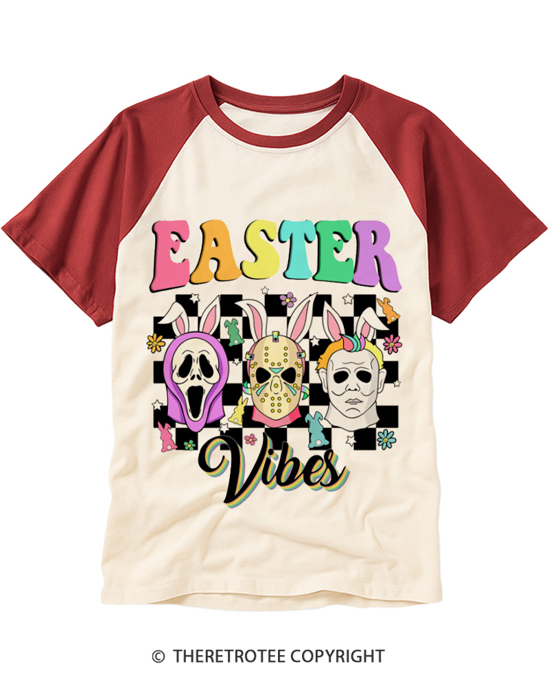 TheRetroTee Horror Movies Vintage Easter Raglan Baseball T-Shirt