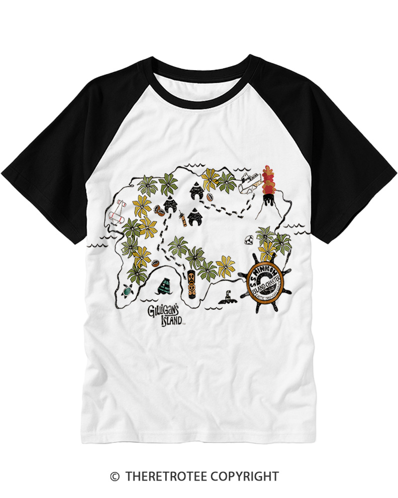 TheRetroTee Gilligans Island Map Raglan Baseball T-Shirt
