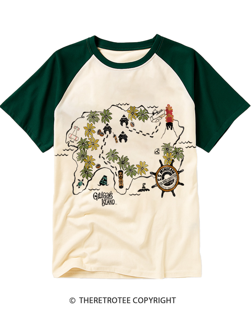 TheRetroTee Gilligans Island Map Raglan Baseball T-Shirt