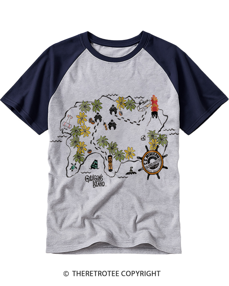 TheRetroTee Gilligans Island Map Raglan Baseball T-Shirt