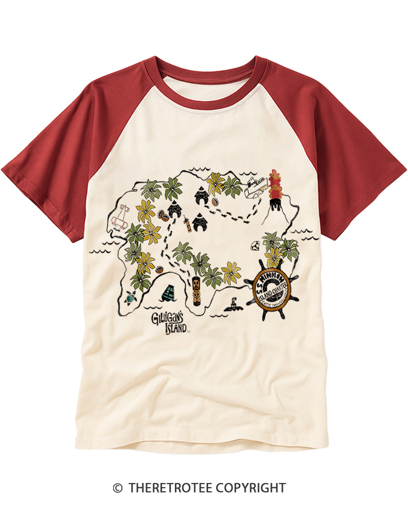 TheRetroTee Gilligans Island Map Raglan Baseball T-Shirt
