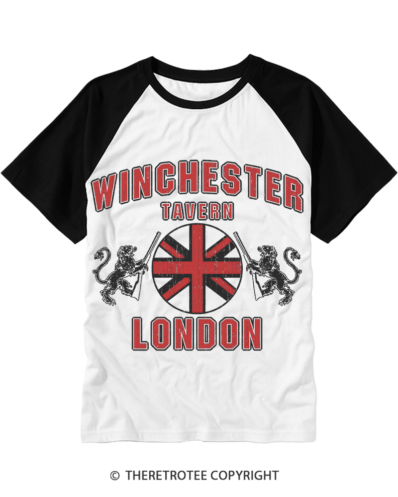 TheRetroTee Winchester Tavern 2000s Raglan Baseball T-Shirt