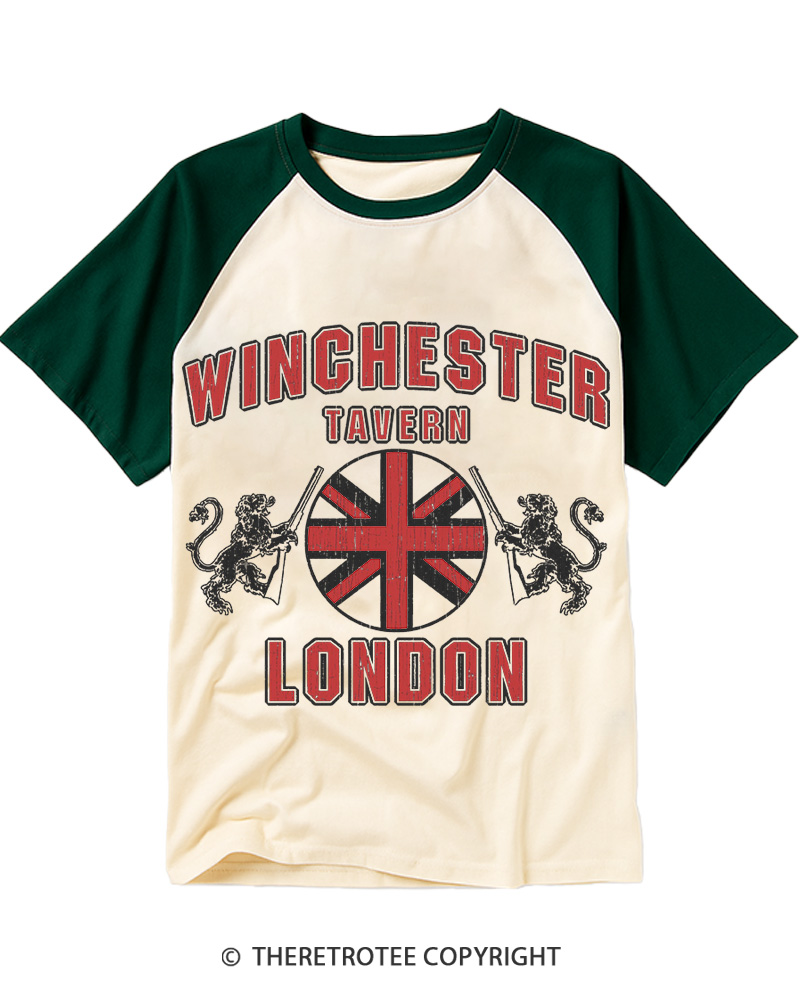 TheRetroTee Winchester Tavern 2000s Raglan Baseball T-Shirt