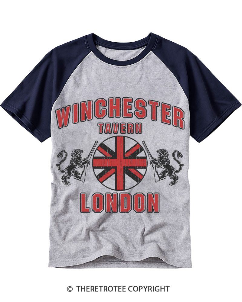 TheRetroTee Winchester Tavern 2000s Raglan Baseball T-Shirt