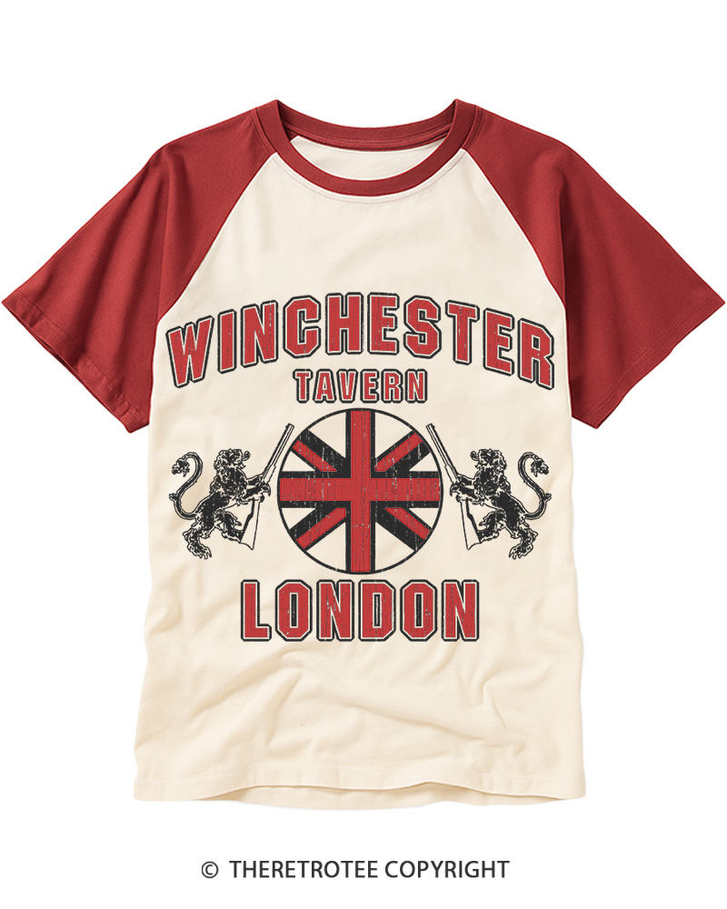 TheRetroTee Winchester Tavern 2000s Raglan Baseball T-Shirt
