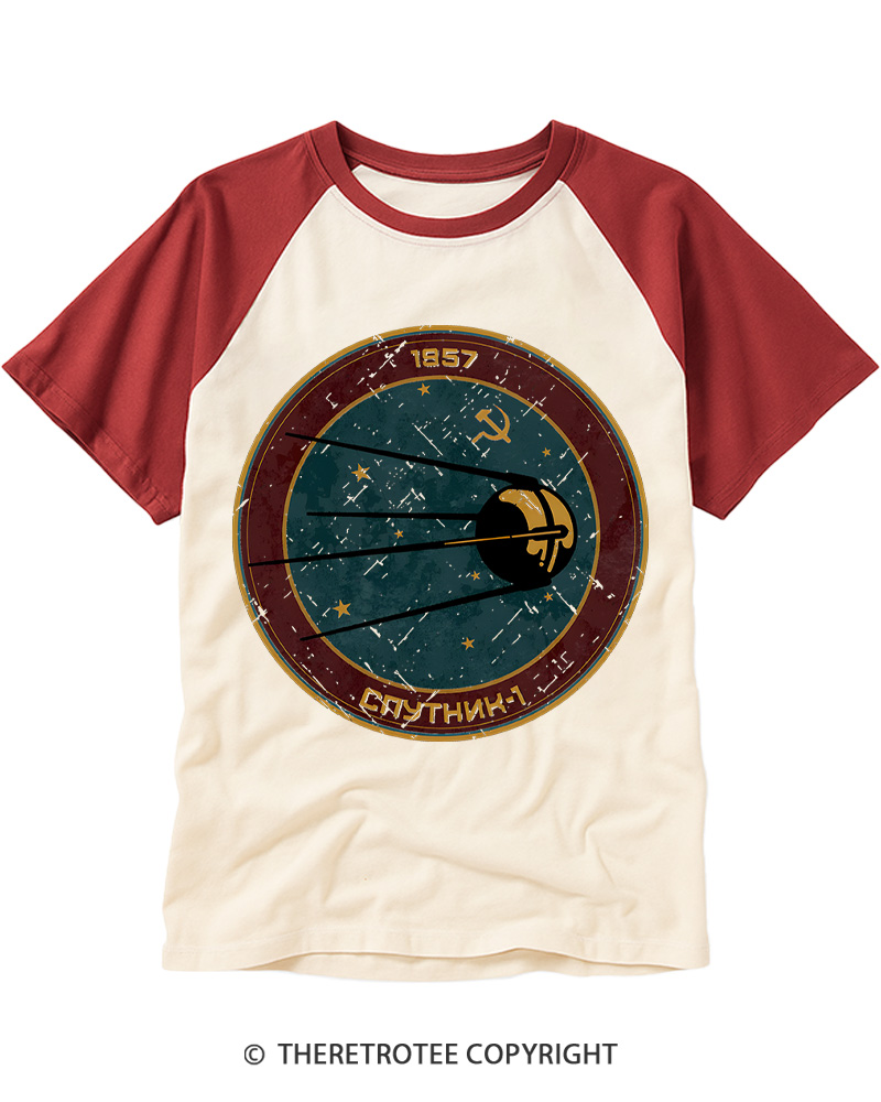 TheRetroTee Спутник-1 1957 Raglan Baseball T-Shirt