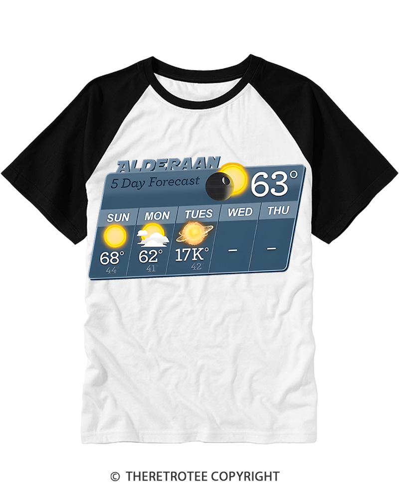 TheRetroTee 5 Day Weather Forecast 1980s Raglan Baseball T-Shirt