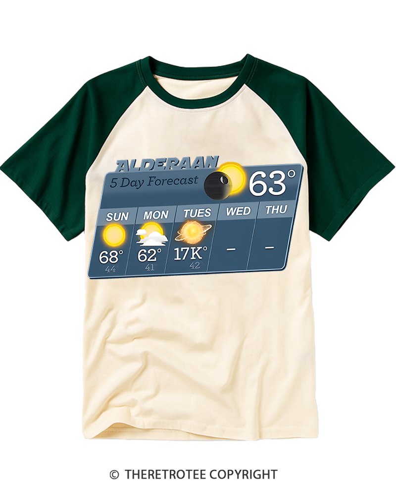 TheRetroTee 5 Day Weather Forecast 1980s Raglan Baseball T-Shirt