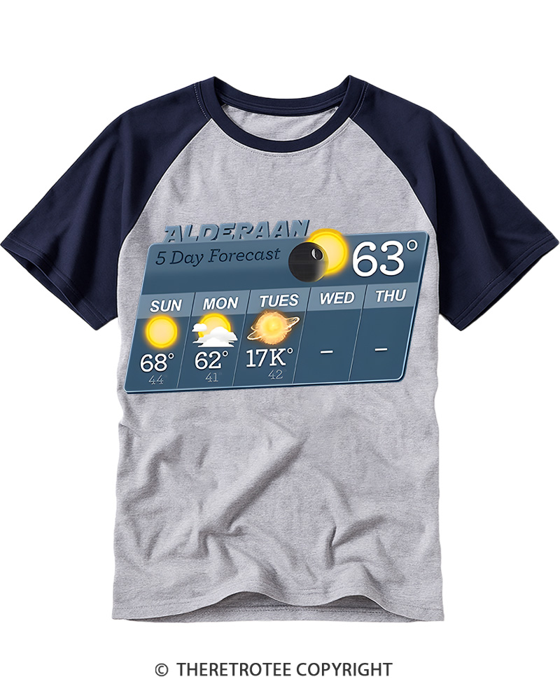 TheRetroTee 5 Day Weather Forecast 1980s Raglan Baseball T-Shirt