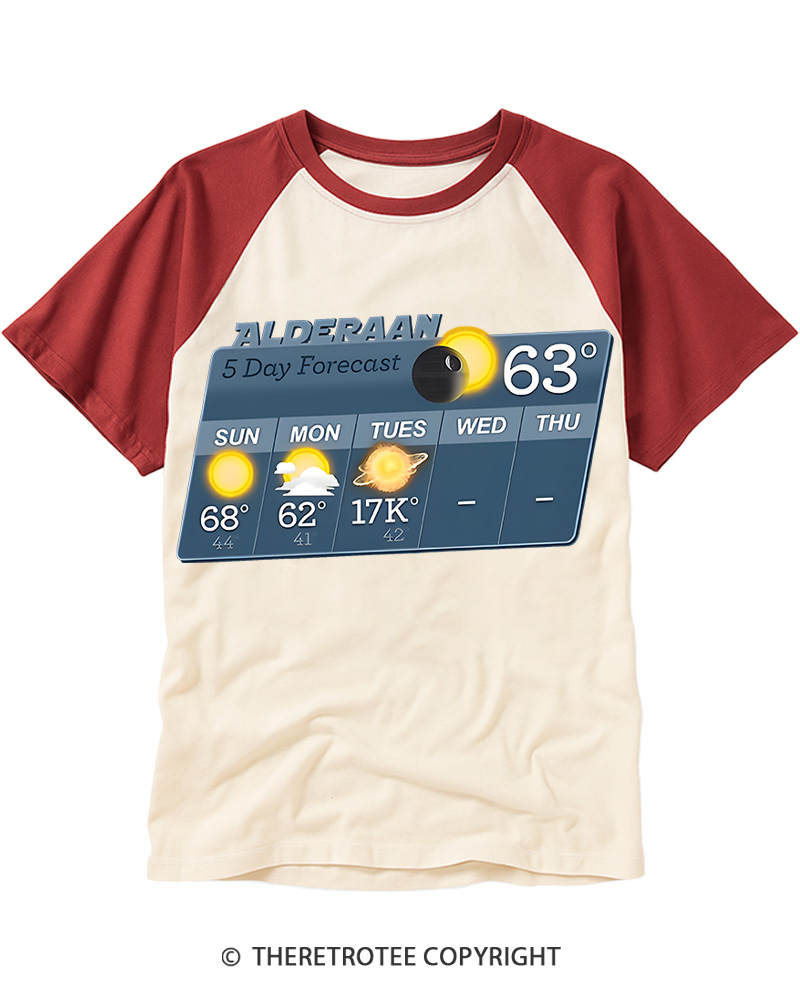 TheRetroTee 5 Day Weather Forecast 1980s Raglan Baseball T-Shirt