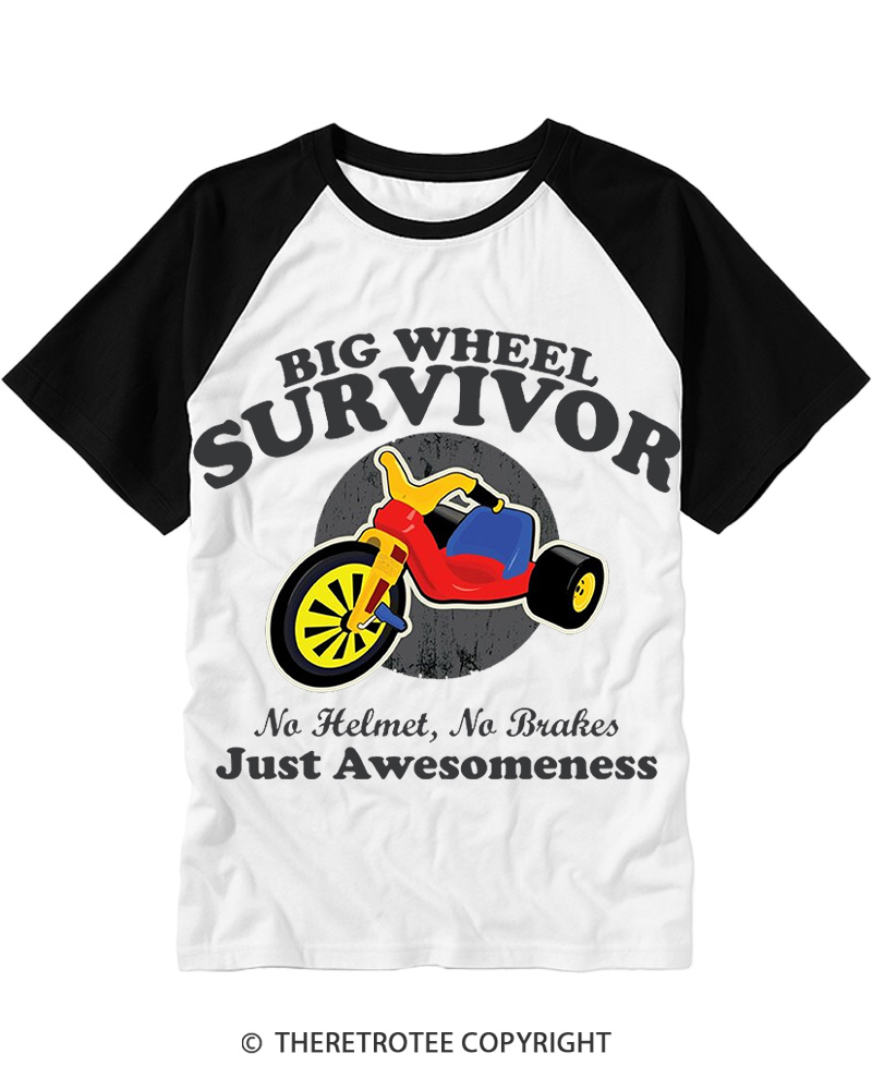 TheRetroTee Big Wheel Survivor 1980s Raglan Baseball T-Shirt