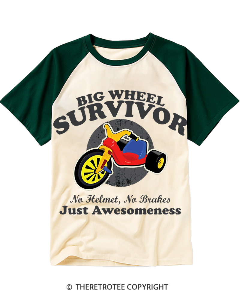 TheRetroTee Big Wheel Survivor 1980s Raglan Baseball T-Shirt