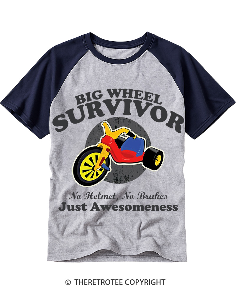 TheRetroTee Big Wheel Survivor 1980s Raglan Baseball T-Shirt