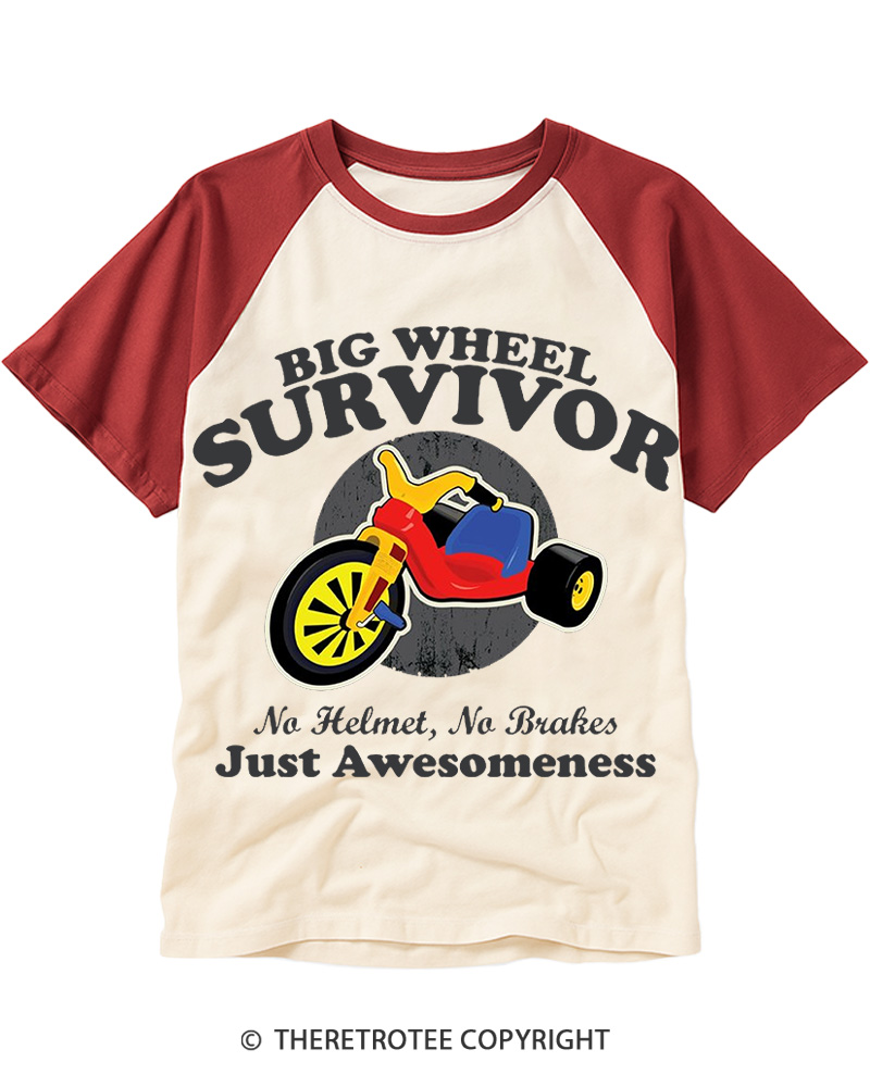 TheRetroTee Big Wheel Survivor 1980s Raglan Baseball T-Shirt