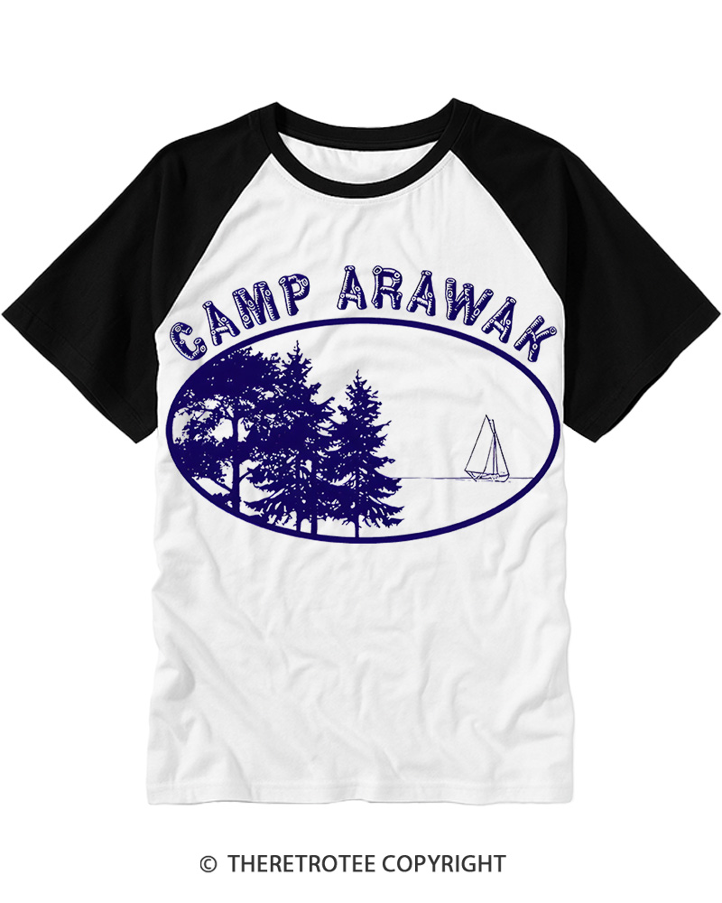 TheRetroTee Camp Arawak 1980s Raglan Baseball T-Shirt