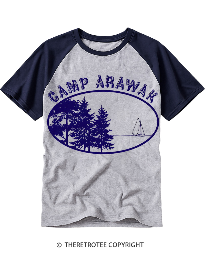 TheRetroTee Camp Arawak 1980s Raglan Baseball T-Shirt
