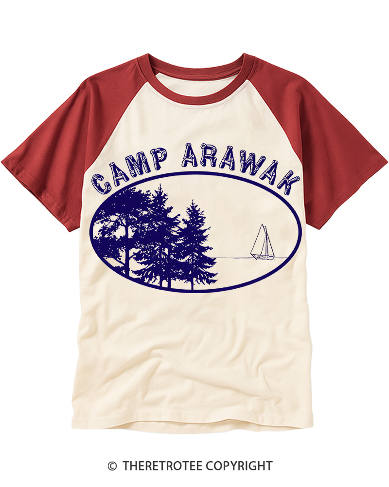 TheRetroTee Camp Arawak 1980s Raglan Baseball T-Shirt