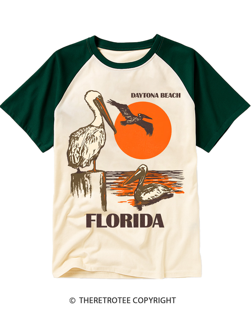 TheRetroTee Daytona Beach Florida 1980s Raglan Baseball T-Shirt