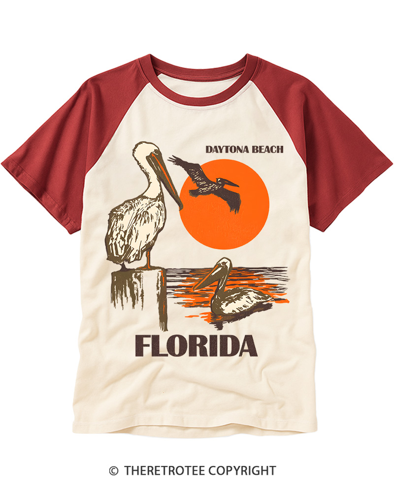 TheRetroTee Daytona Beach Florida 1980s Raglan Baseball T-Shirt