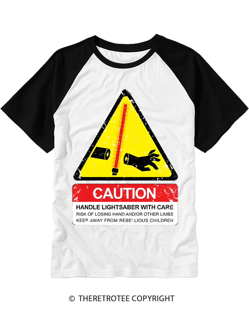 TheRetroTee Handle With Care 1970s Raglan Baseball T-Shirt