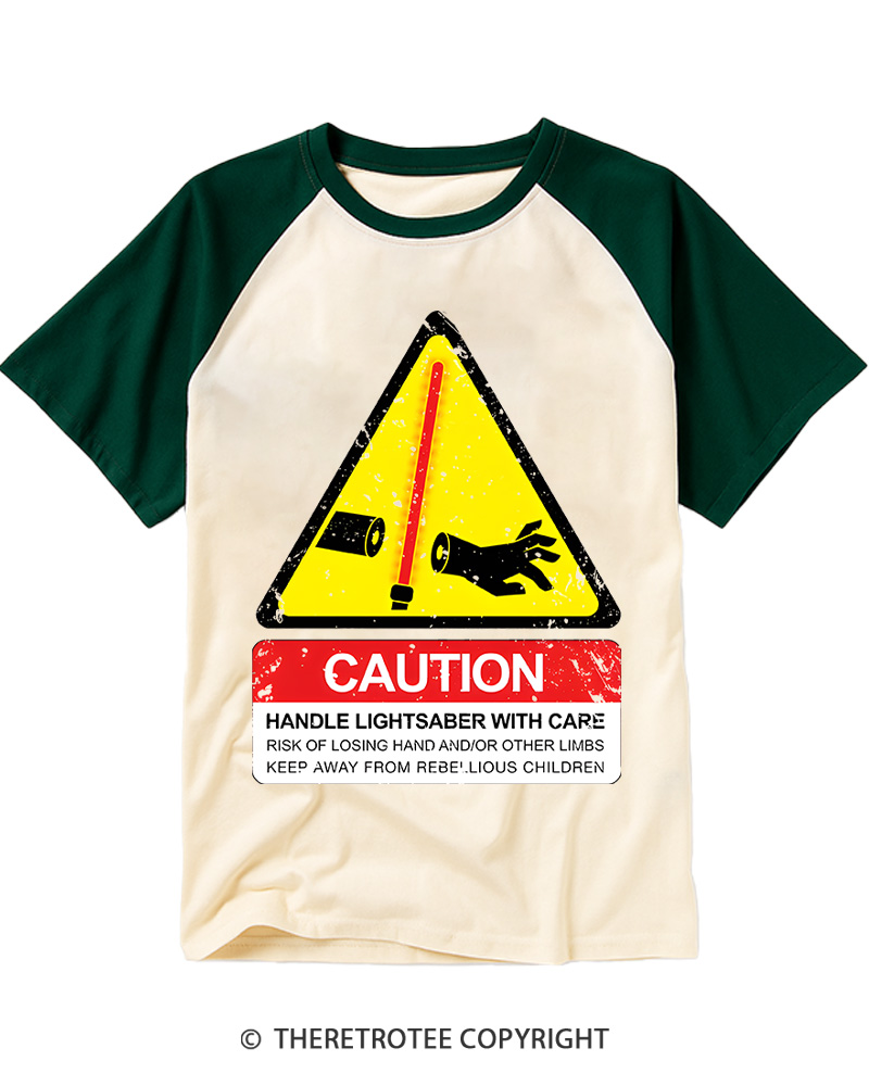 TheRetroTee Handle With Care 1970s Raglan Baseball T-Shirt