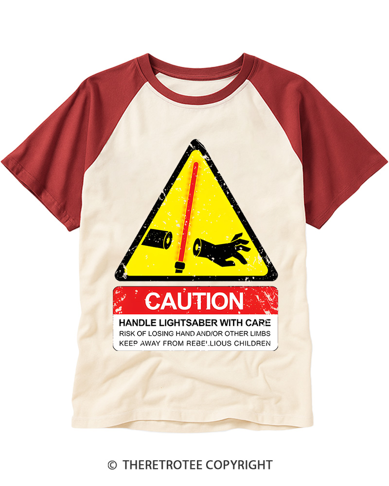 TheRetroTee Handle With Care 1970s Raglan Baseball T-Shirt