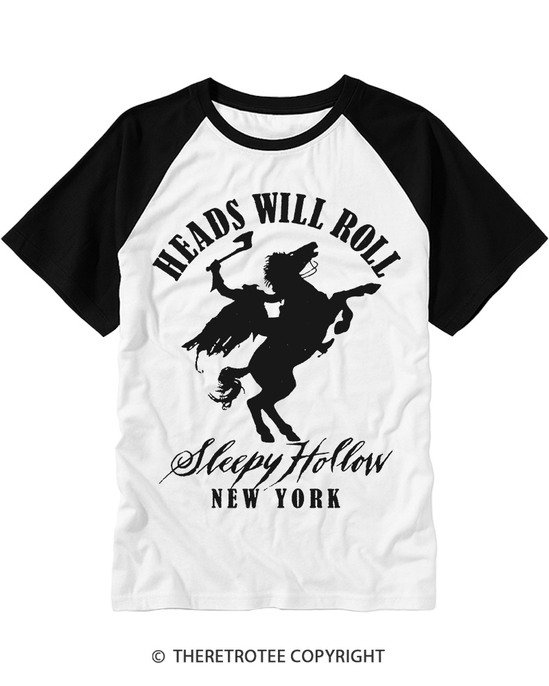 TheRetroTee Heads Will Roll 1990s Raglan Baseball T-Shirt