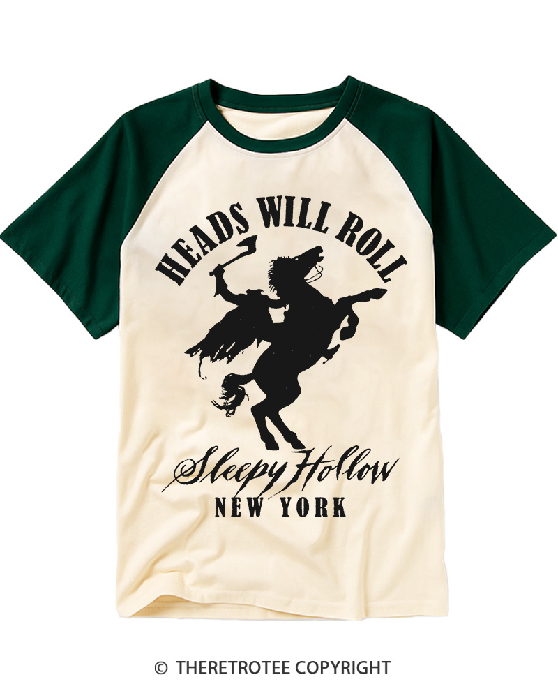 TheRetroTee Heads Will Roll 1990s Raglan Baseball T-Shirt