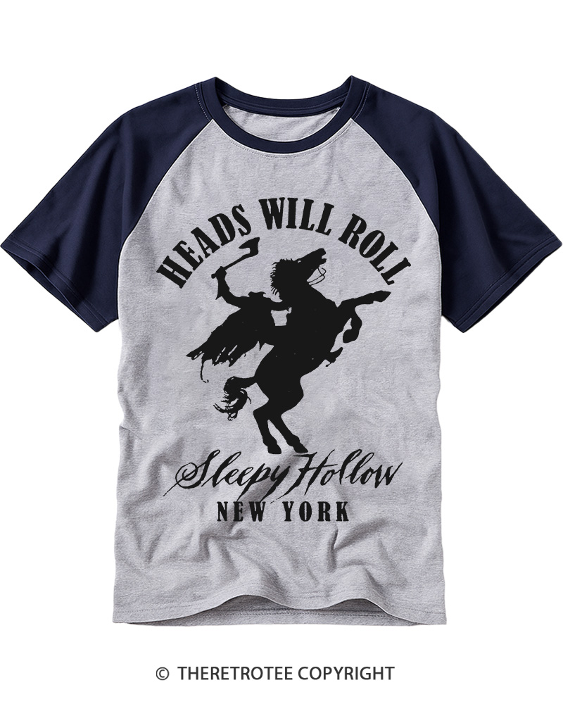 TheRetroTee Heads Will Roll 1990s Raglan Baseball T-Shirt