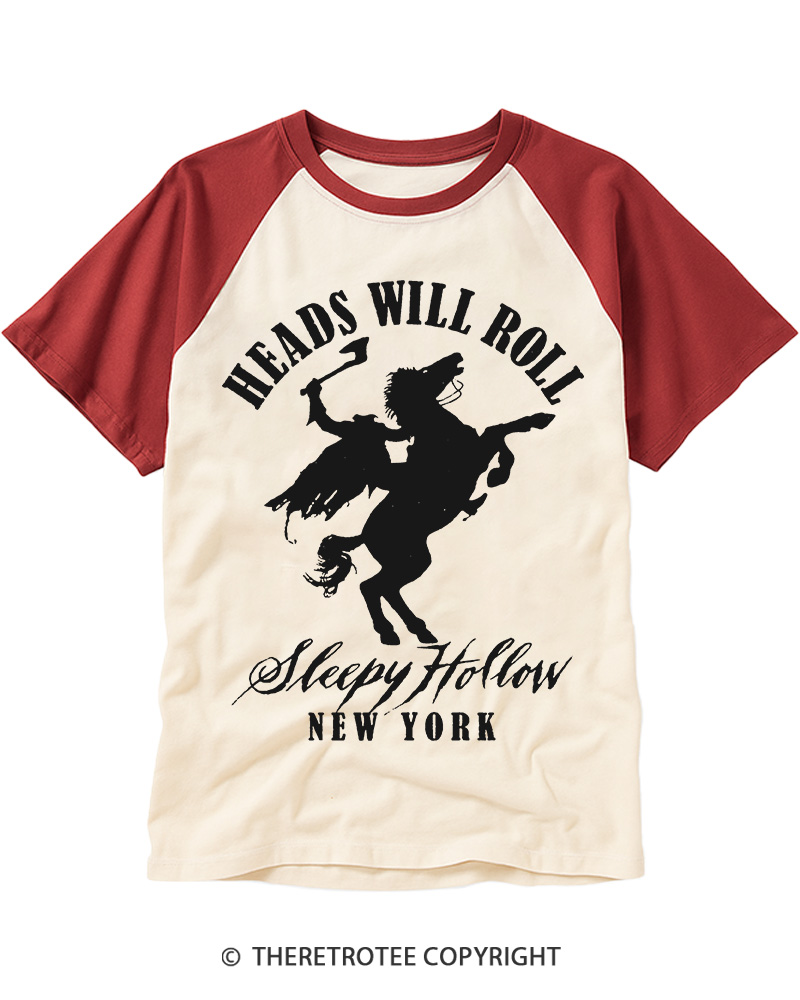 TheRetroTee Heads Will Roll 1990s Raglan Baseball T-Shirt