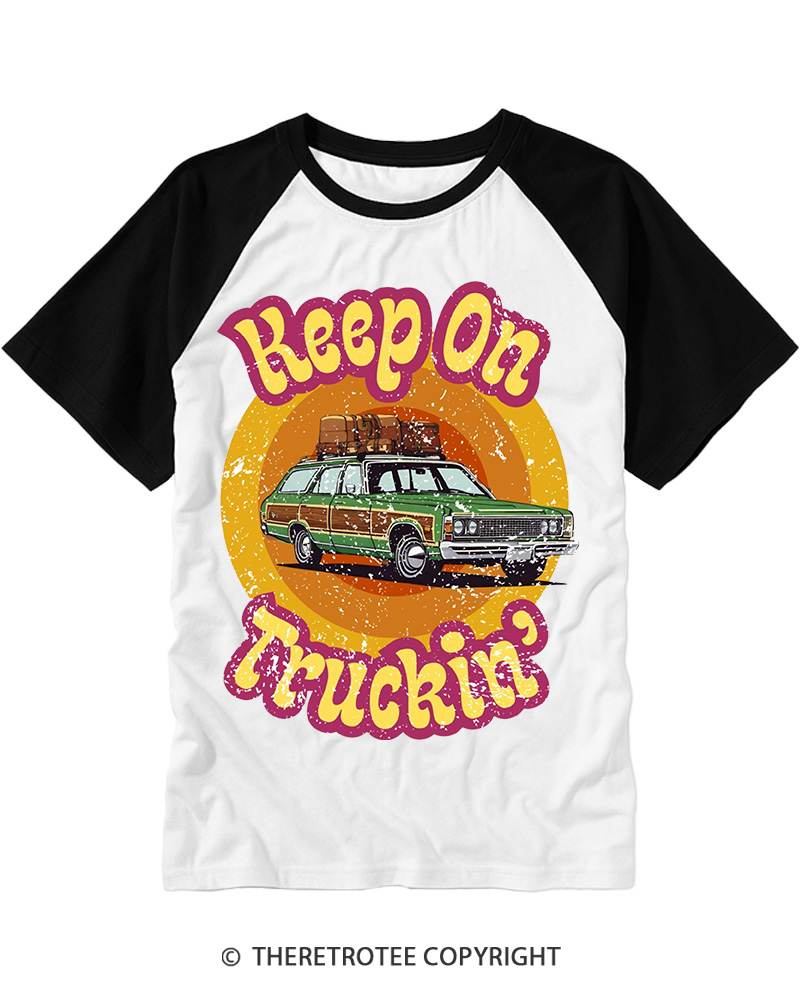 TheRetroTee Keep On Truckin' 1970s Raglan Baseball T-Shirt