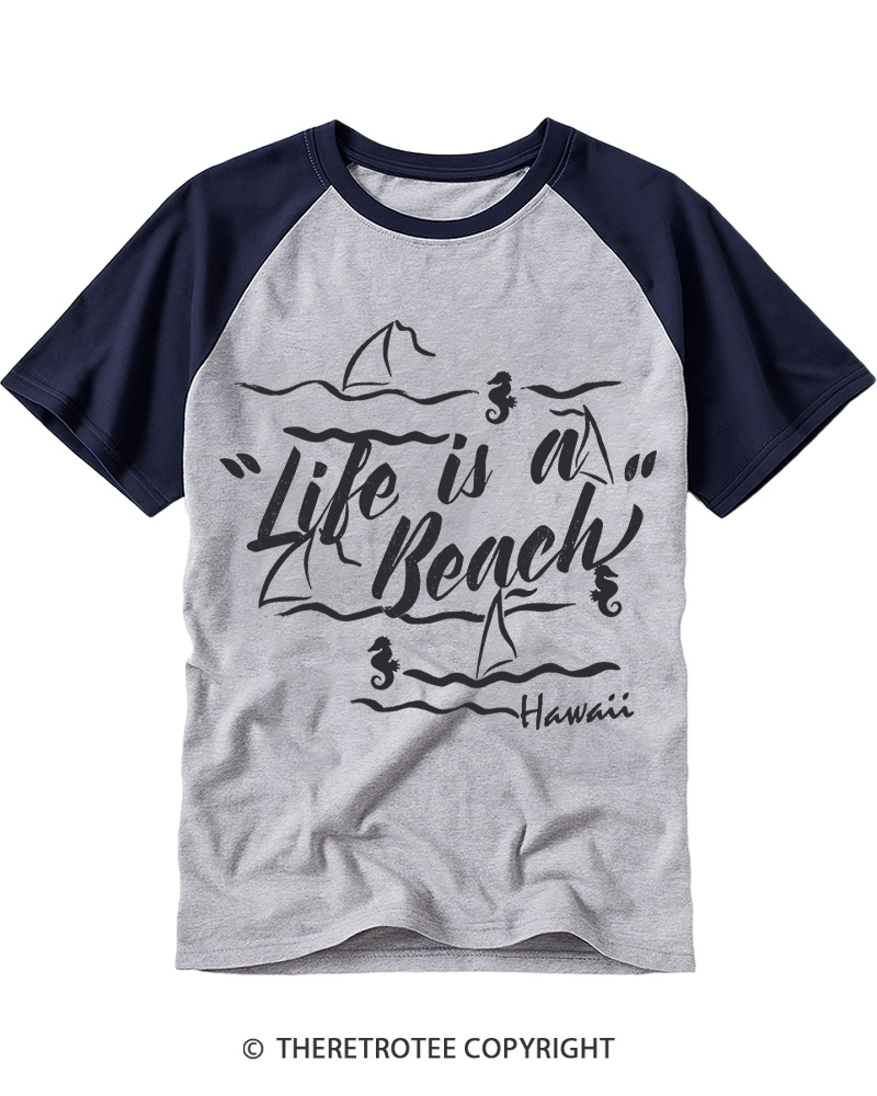 TheRetroTee Life Is A Beach 1980s Raglan Baseball T-Shirt