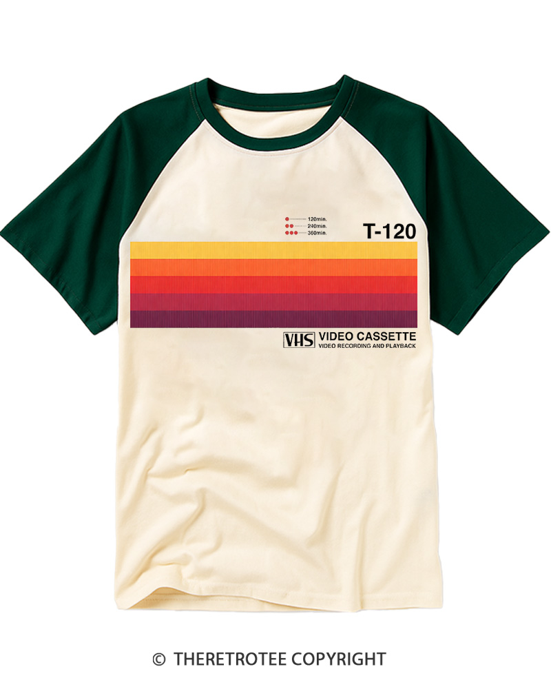 TheRetroTee Sunset Video Cassette VHS 1980s Raglan Baseball T-Shirt