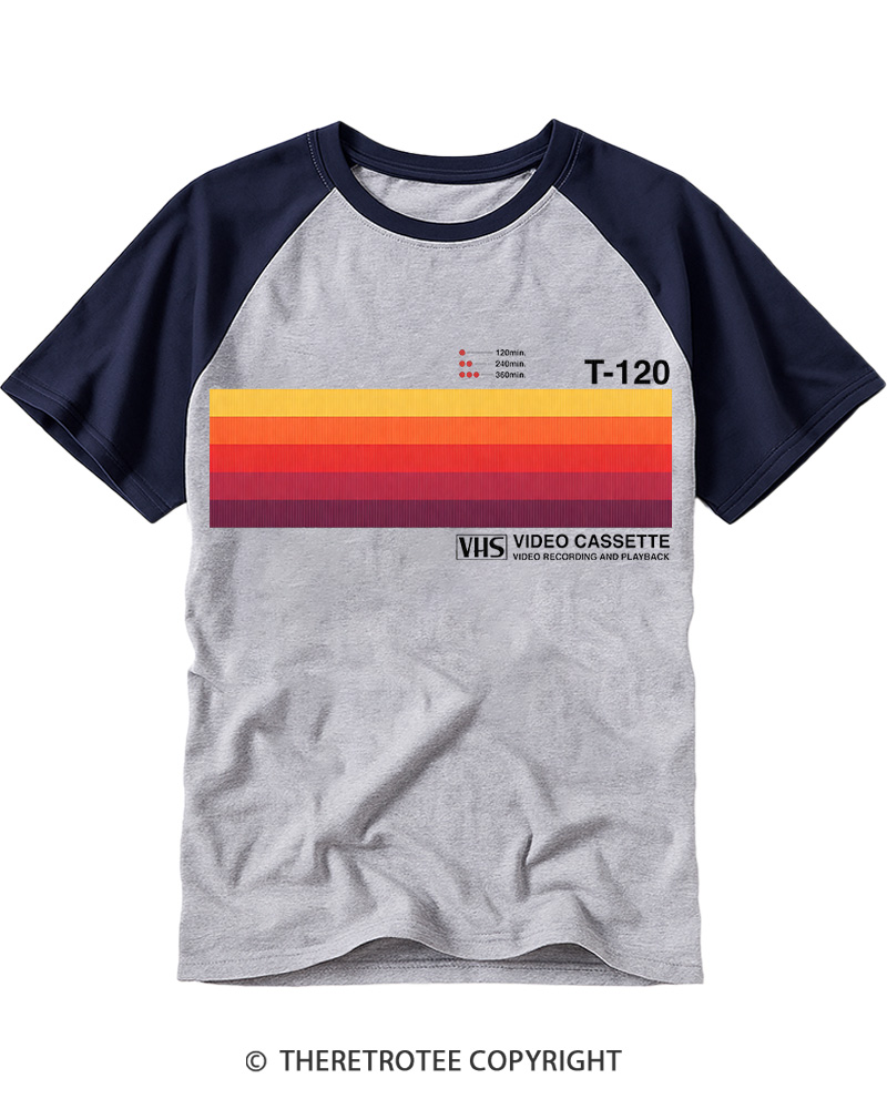 TheRetroTee Sunset Video Cassette VHS 1980s Raglan Baseball T-Shirt