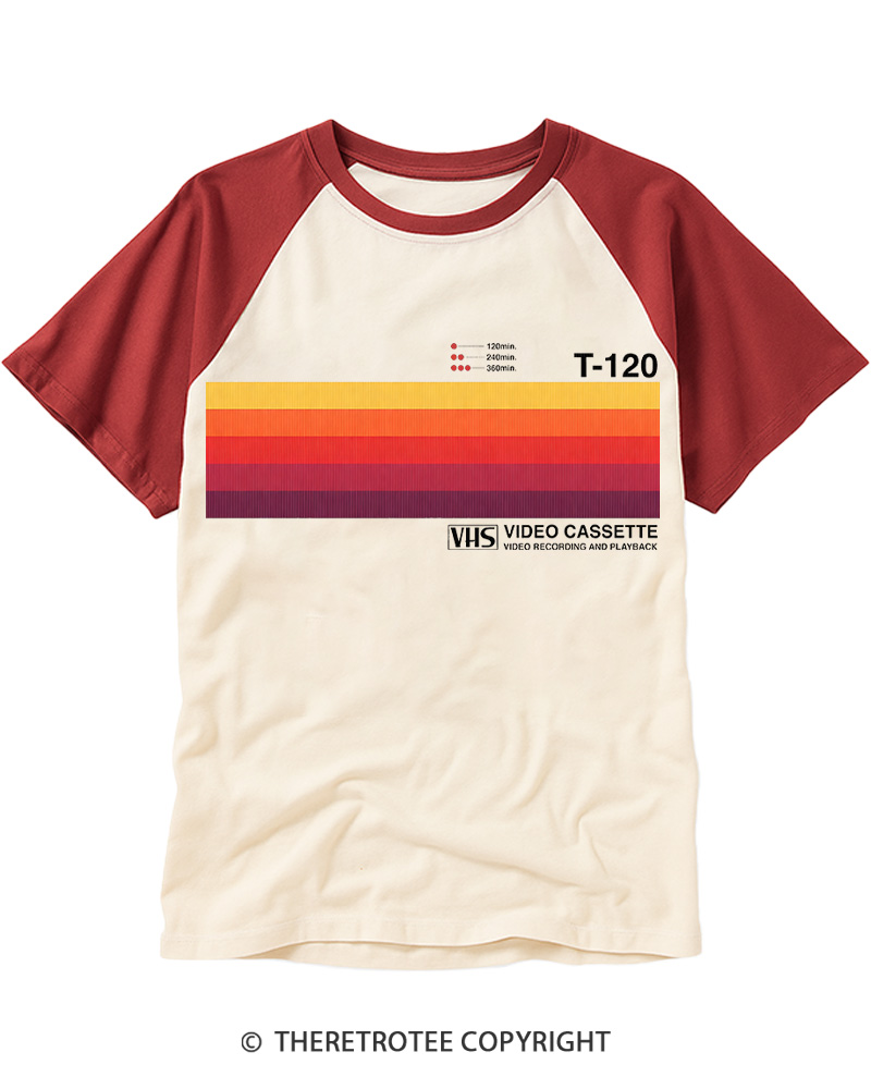 TheRetroTee Sunset Video Cassette VHS 1980s Raglan Baseball T-Shirt