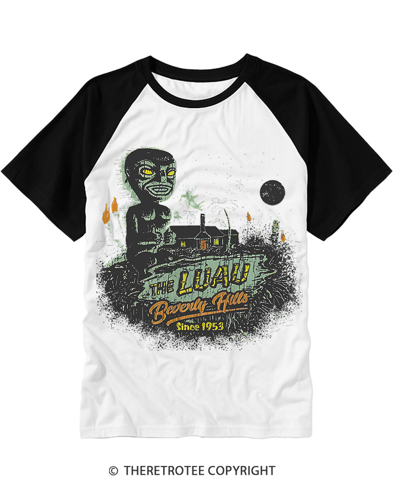TheRetroTee The Luau Beverly Hills Essential 1950s Raglan Baseball T-Shirt