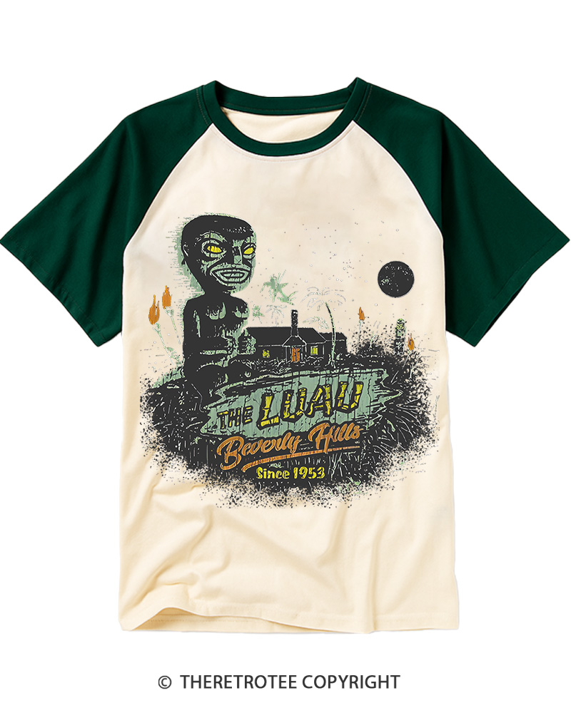 TheRetroTee The Luau Beverly Hills Essential 1950s Raglan Baseball T-Shirt