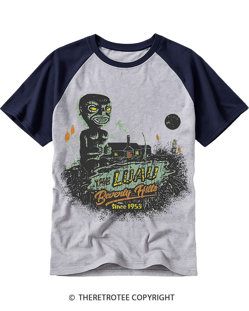 TheRetroTee The Luau Beverly Hills Essential 1950s Raglan Baseball T-Shirt