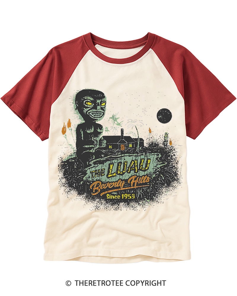 TheRetroTee The Luau Beverly Hills Essential 1950s Raglan Baseball T-Shirt