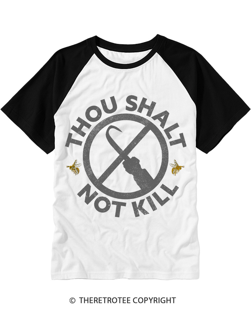 TheRetroTee Thou Shalt Not Kill 1990s Raglan Baseball T-Shirt