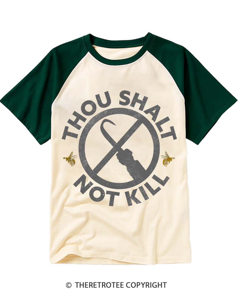 TheRetroTee Thou Shalt Not Kill 1990s Raglan Baseball T-Shirt