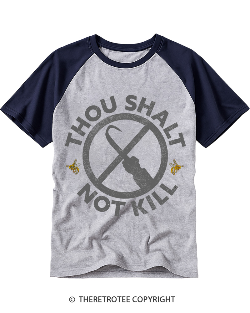 TheRetroTee Thou Shalt Not Kill 1990s Raglan Baseball T-Shirt