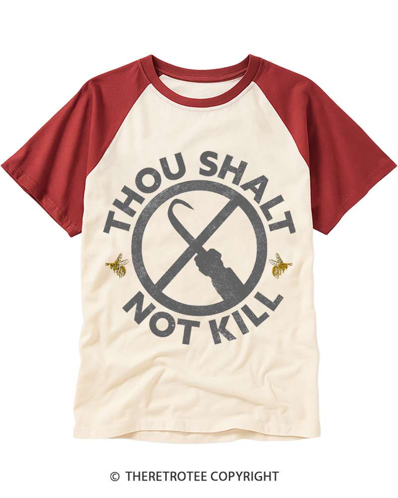 TheRetroTee Thou Shalt Not Kill 1990s Raglan Baseball T-Shirt