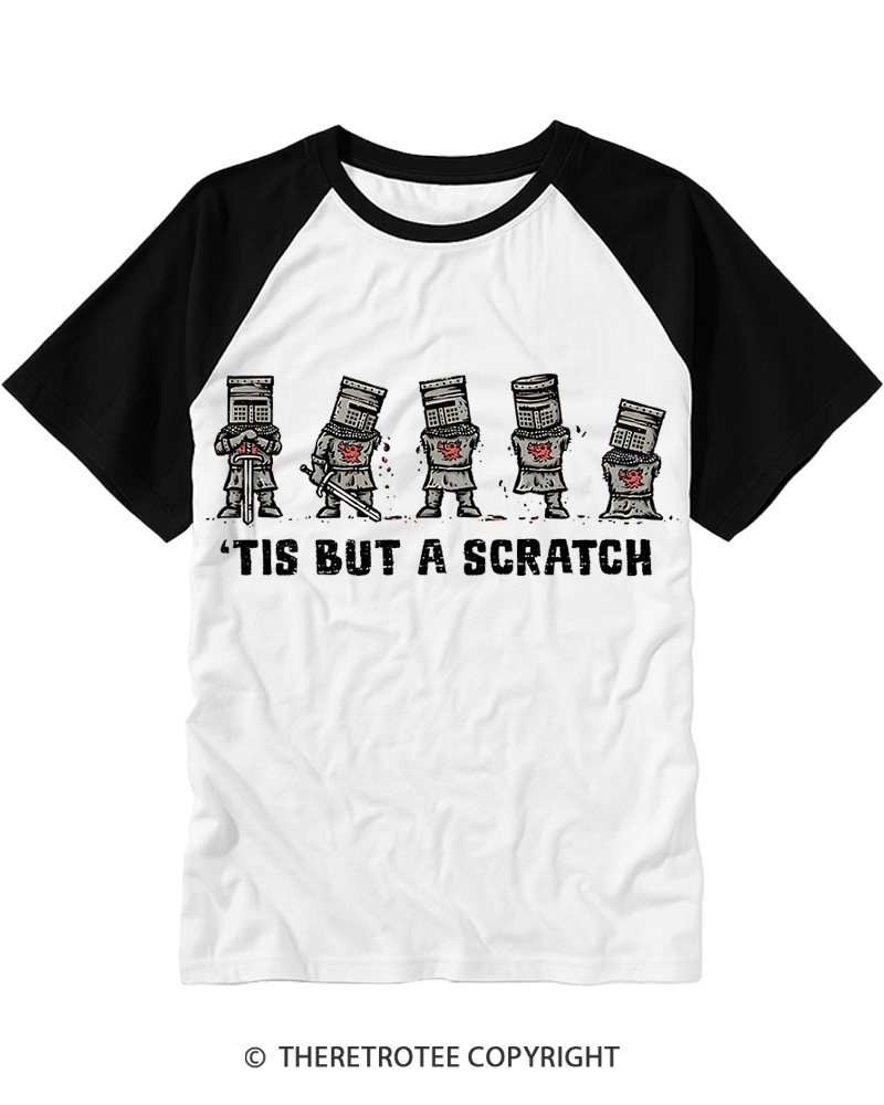 TheRetroTee Tis But A Scratch 1980s Raglan Baseball T-Shirt